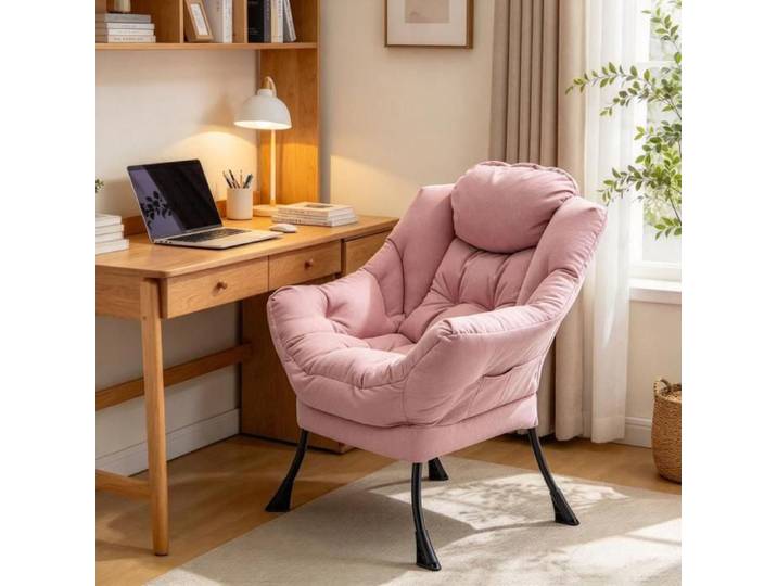 PIPIPOXER Fauteuil paresseux rembourré chaise de lecture poche de rangement structure métallique charge pour bureau à domicile