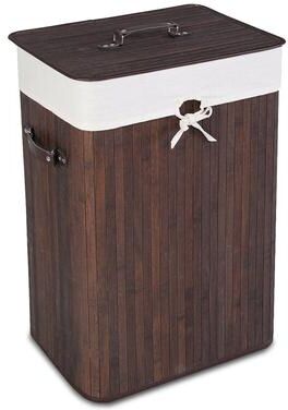 Bamboo Portable Clothes Storage Basket with Lid and Removable Liner
