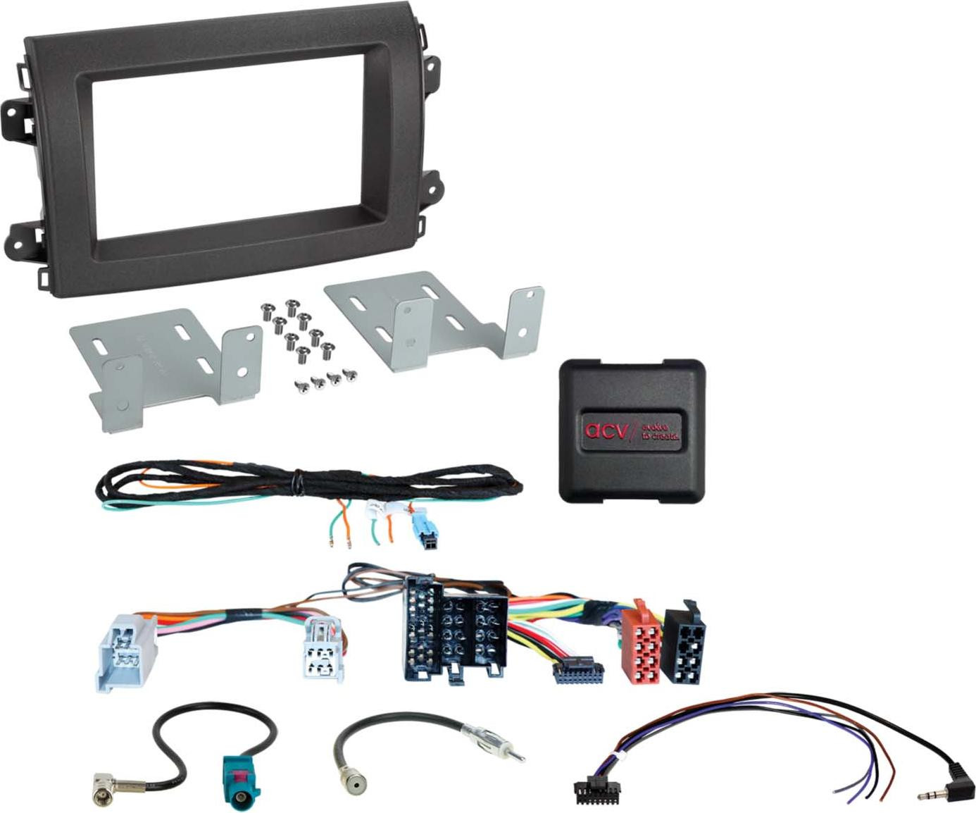 ACV Kit 2 DIN voor Fiat Ducato (vanaf 11/2021 - 2024) met ISO/Mini ISO aansluitingen en stuurwielbediening/antenne