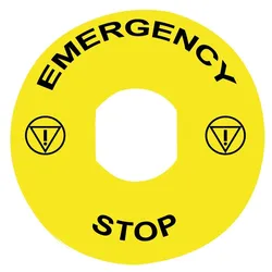 Schneider Electric ZBY8330 Schild, rund, gelb, Ø 90mm -Beschriftung EMERGENCY STOP  - 10 Stück