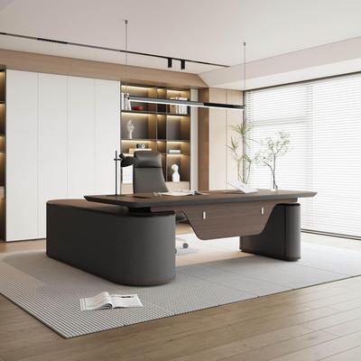 WESOME Reversible L-Shaped Adjustable Height Executive Standing Desk with Oval Storage Cabinet