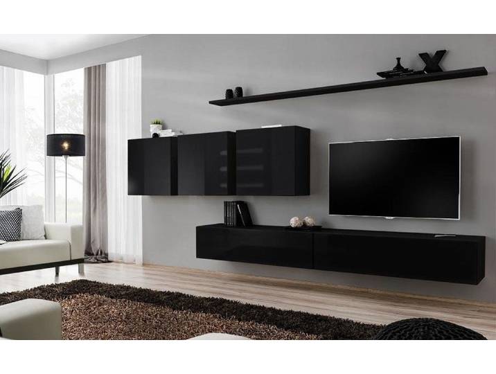 Xlmoebel Wohnwand Schwarzes modernes Designer Sideboard und Wandschrank, (7-St), Made in Europa