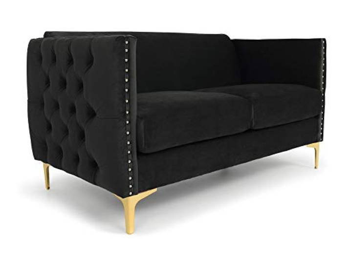 Menzzo Joshua 2-Sitzer Sofa mit Samtbezug Schwarz