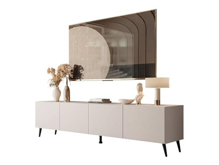 Lookway COLGANTE Moderner TV-Schrank 200 cm in Kaschmir Matt auf Schrägen Onyx-Beinen (Beine: Schwarz) - Push-to-Open System