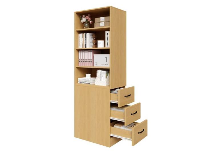 Bibliothèque extra-étroite de 180 cm de haut avec tiroirs latéraux étagères réglables côtés gauche et droit interchangeables Chêne