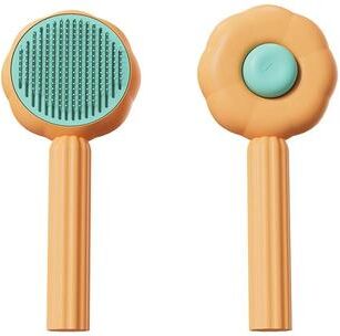 Inspired Deals Sunflower Self Cleaning Pet Hair Remover Brush For Cats & Dogs With Massage Needles orange