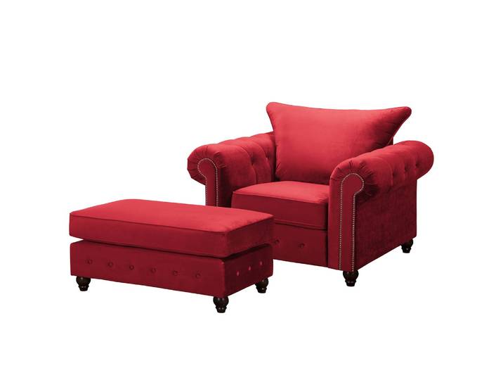 Fauteuil Rouge/Rouge Velours Avec repose-pieds 120 x 90 x 93cm