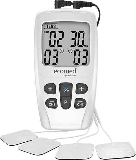 Electroestimulador - Medisana TT-15E, 40 niveles de intensidad, Terapia TENS, 4 electrodos, Funciona con pilas AAA, Blanco