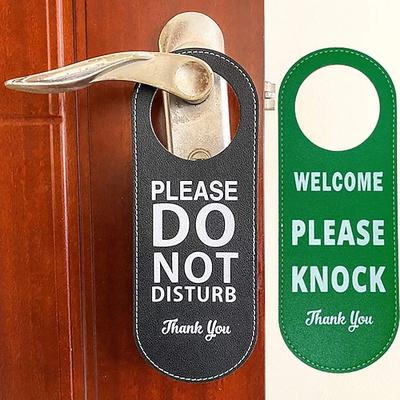 Bitte nicht stören-Schild, Türhänger, PU-Leder, „Willkommen, bitte klopfen", ideal für Büros, Kliniken, Anwaltskanzleien, Hotels oder während Therapie-, Massage-, Spa- und Beratungssitzungen