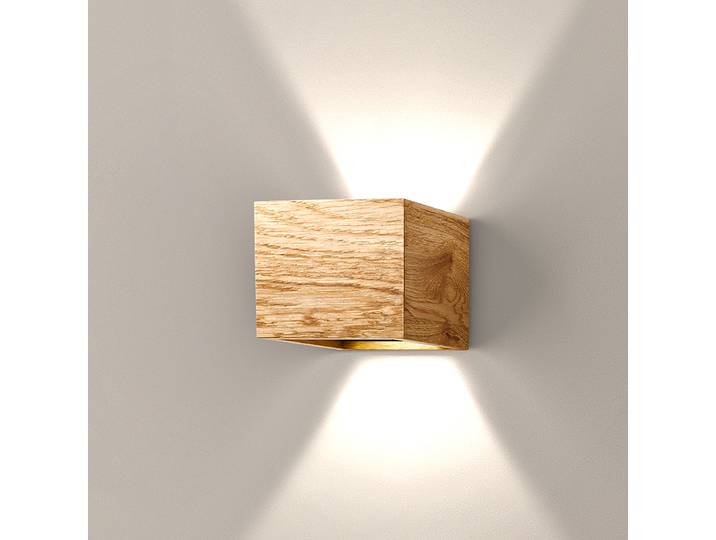 Applique murale LED Wood 13 x 10 x 12cm Bois 2 Fer, laqué chêne massif, laqué Module LED