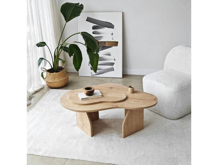 Table basse organique avec petit plateau MARFA - Chene