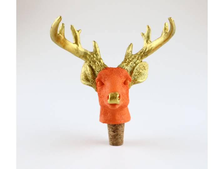 Flaschenverschluss AM DESIGN Hirsch , orange, B:12,5cm H:8,5cm L:14cm, Kork, Polyresin, Flaschenverschlüsse, Flaschenverschluss, 2er Set