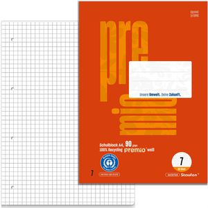Staufen Briefblock Premio 040751007, Recycling, A4, 90g/qm, 4-fach gelocht 50 Blatt, kariert