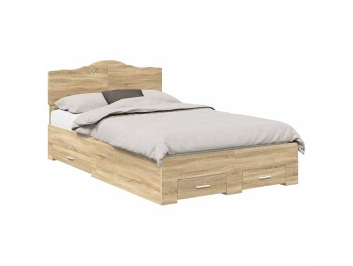 ZQQLVOO Bed Frame with Headboard Sonoma Oak 120 x 200 cm Wood Material Fester Lattenrost, traditionelle Schubladen, silberne Griffe, pflegeleichte Oberfläche, minimalistischer Stil