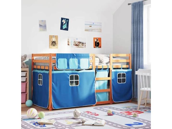 Lit superposé en bois de pin massif - UU - 90x190 cm - Cire marron - Échelle intégrée - Barrières de sécurité