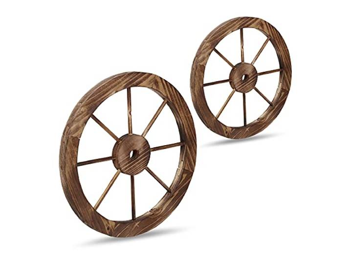 Relaxdays Roues décoratives en Bois\, lot 2\, décoration Jardin\, terrasse\, Roue Chariot Rustique\, Style Far West\, Marron