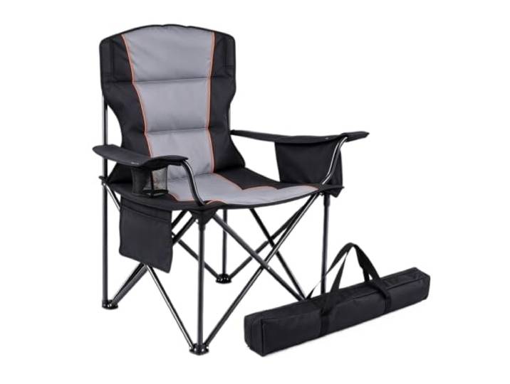 Nevandrix Übergroßer Robuster Campingstuhl, 450 LB Stützkraft Schwarz Ergonomische Lordosenstütze Schmerzfreie Vorderstange Tragbarer Klappbarer Outdoor-Stuhl Mit Kühltasche(Stealth Black 2pcs)