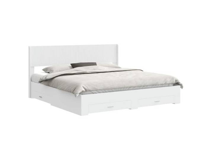 PUGYNBK Bettgestell mit Aufbewahrungsfach, Weiß Robustes Holz, fester Lattenrost, minimalistisches Design, Reinigung mit feuchtem Tuch