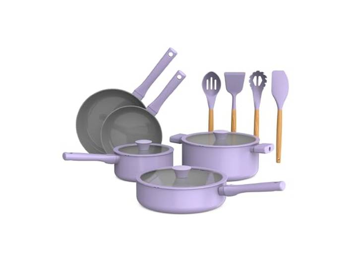 So Yummy by bella 12-teiliges Kochgeschirr-Set mit EverGood™ Keramik-Antihaftbeschichtung und Silikon- und Holzutensilien, spülmaschinenfeste Silikon- und Glasdeckel, ofenfest & alle Herdarten