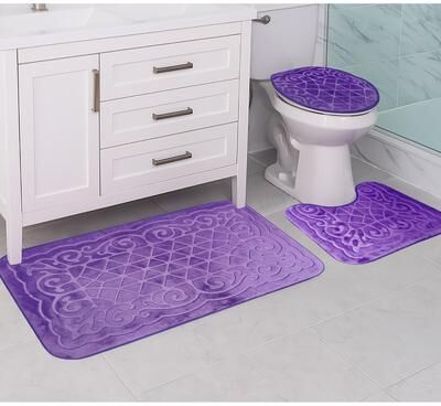 Home Mart Goods 3 Piece Purple Ultra Soft Thick Memory Foam Non-Slip Absorbent Bathroom Bath Mat Set