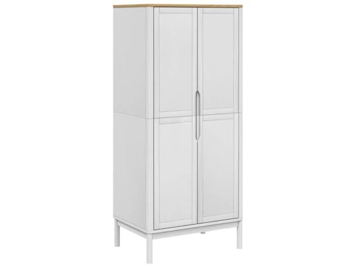 smnyxs Kleiderschrank, Floro, weiß, 77 x 53 x 171 cm, massives Kiefernholz Klassischer Schrank, Schlafzimmerschrank, Aufhängeschiene, Schutztüren, Wandbefestigung im Lieferumfang enthalten