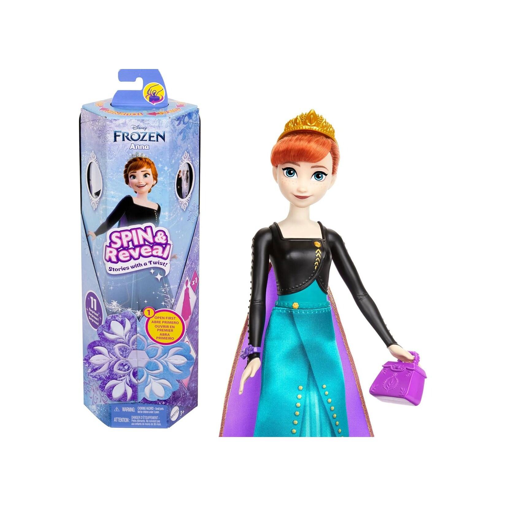 Mattel HXD27 - Disney Frozen - Spin & Reveal - Die Eiskönigin: Anna Puppe mit zusätzlichen Überraschungen
