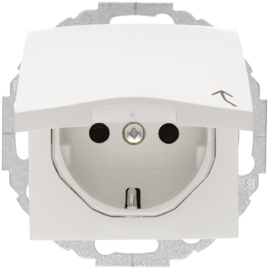 Berker SCHUKO-Steckdose pws/gl mit Klappdeckel 47448989)