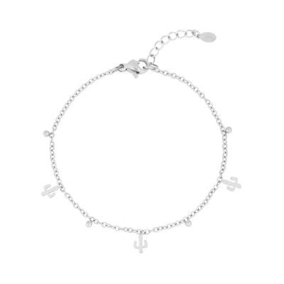 Charm-Armband ADELIA´S "Armband Charmarmband aus Edelstahl mit Kaktus-Anhängern, 16 cm", silber (silberfarben), Armbänder, Damen, yehwang_16, Edelstahl, Charm-Armband, stylisch mit Kaktus-Anhängern