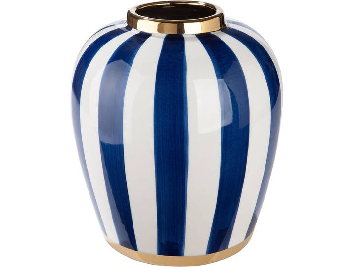 Tischvase GILDE Vase bauchig Elio , blau (blau, weiß), B:26cm H:29,5cm T:26cm Ø:26cm, Keramik, Vasen, Tischvase