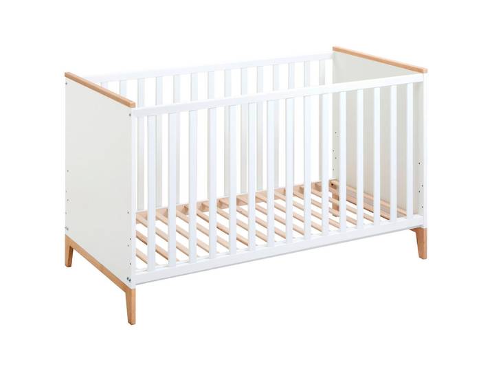 Jimmylee Gitterbett, Natur, Weiß, Holz, Buche, teilmassiv, 75x84x145 cm, zum Juniorbett umbaubar, höhenverstellbar, Aufbauanleitung im Karton, Lattenrost inklusive, Babymöbel, Babybetten, Gitterbett