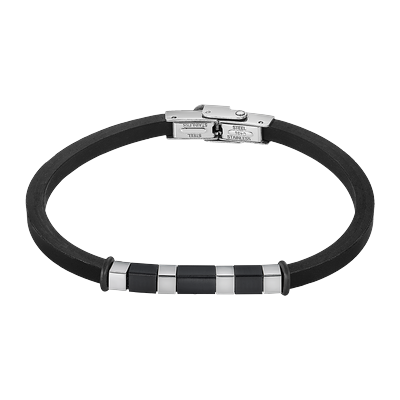 Armband LOTUS "Silent Impact", schwarz (schwarz, edelstahlfarben), Armbänder, Herren, 20cm, Edelstahl Kautschuk, Edelstahl, Kautschuk, Armband