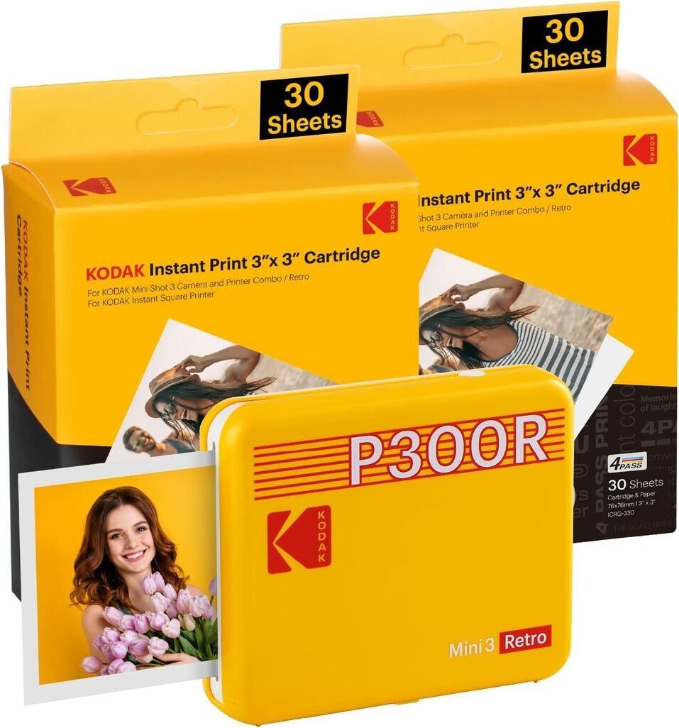 Kodak Mini 3 Retro Fotoprinter met Sublimatieprinttechnologie, Bluetooth en Randloze Prints, Geel