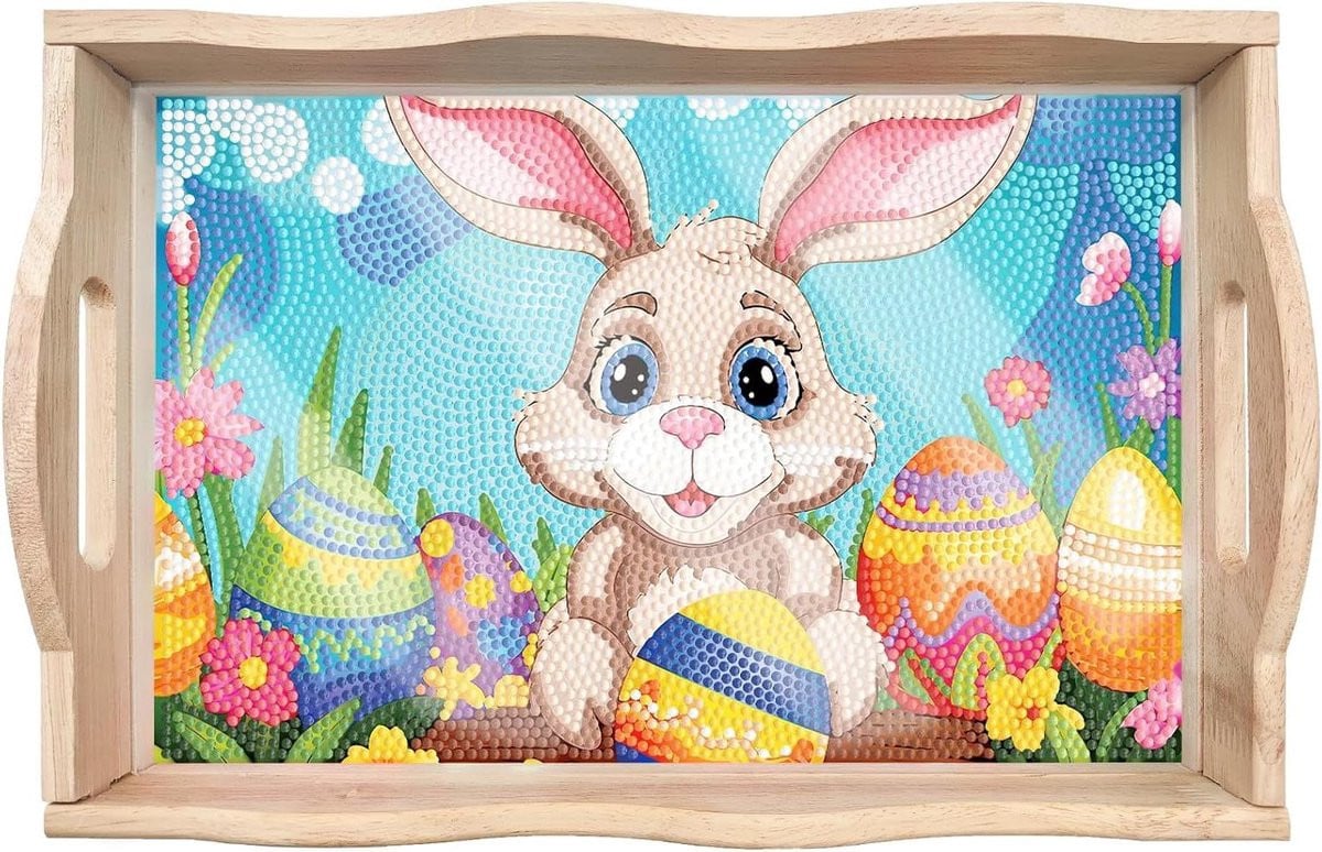 Handgemaakt houten dienblad met Paashaas decoratie - 30 x 20 cm