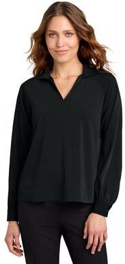 Mercer+Mettle MM2019 Women's Long Sleeve Buttery Soft Popover Blouse in Deep Black size Small   97% polyester, 3% spandex