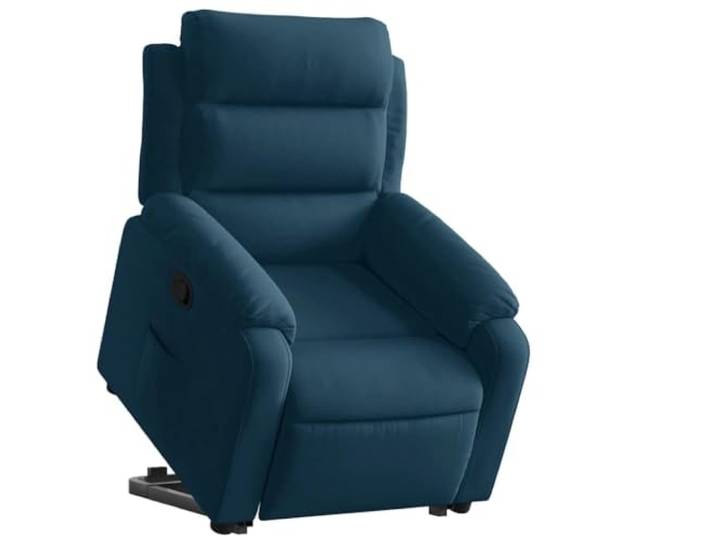 Relaxsessel mit Aufstehhilfe Blau Samt Elektromotor zum Anheben, manuelle Liegefunktion bis 135 Grad, Seitentasche, Rahmen aus Holz und Metall