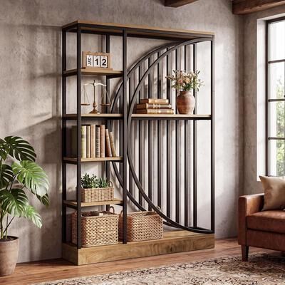 BLUEBELL "70.9"" Tall Industrial Bookshelf, 5-Tier Freestanding Etagere Bookcase Room Divider with Reversible Shelves"