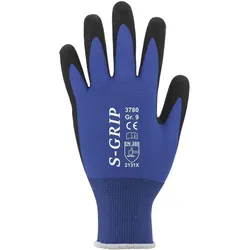 ASATEX Feinstrickhandschuh 3780 mit Naturlatex-Beschichtung, blau/schwarz Gr.8,1 Paar - AKTION!