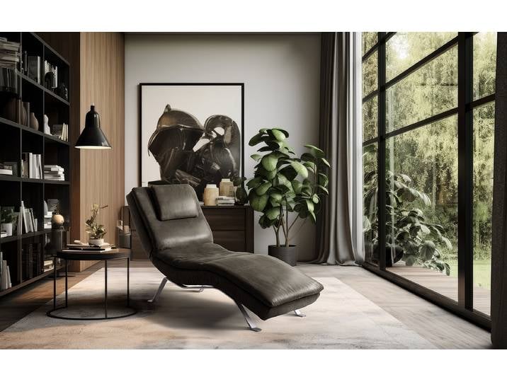 Relaxliege Kanan Braun Echtleder Arelia Silber 65 x 65 x 171cm