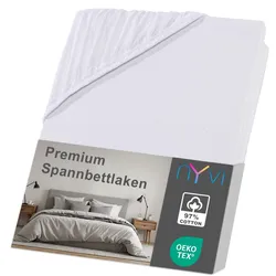 NYVI Spannbettlaken DreamScience Premium - Komfort Spannbetttuch, 190g/m2, Einlaufschutz, Bügelfrei, mit Gummizug 180x200 - 200x200 cm weiß