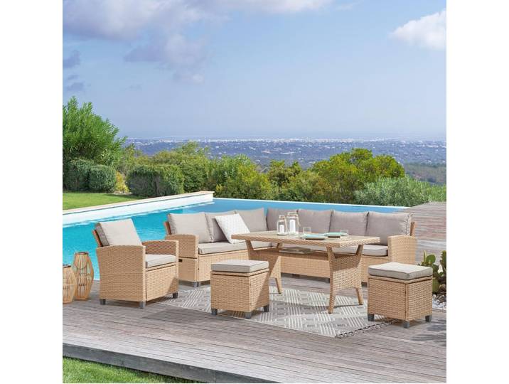 Loungegarnitur 6--Teilig. Porto- Multi, Polyrattan mit Kissen