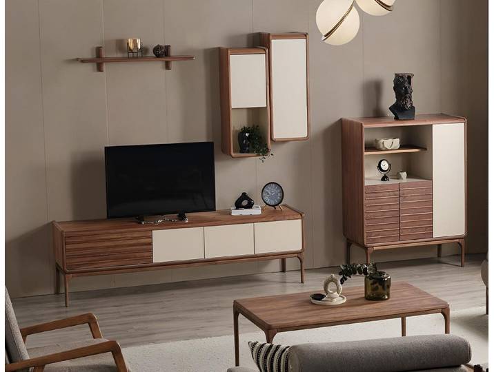 JVmoebel Lowboard Stilvolles Designer TV-Möbel aus Holz mit Wandregalen