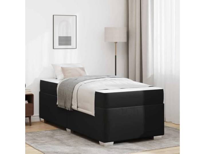 RJPLMFV Bettgestell mit Matratze, Schwarz, 90 x 200 cm, Stoff Lattenrost inklusive, Taschenfedern, langlebig, modernes Design, pflegeleicht
