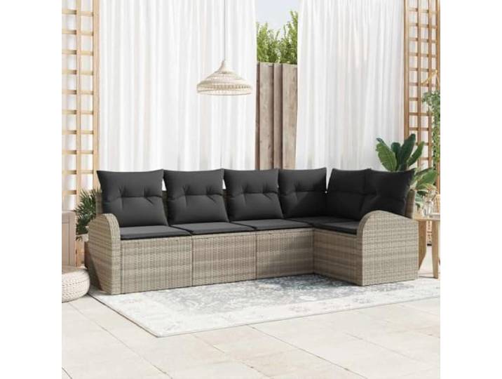 KTHLBRH Sofa-Set, modular, hellgrau, Polyester, 5-Sitzer Handgewebt, Kissen inklusive, witterungsbeständig, leicht zu reinigen
