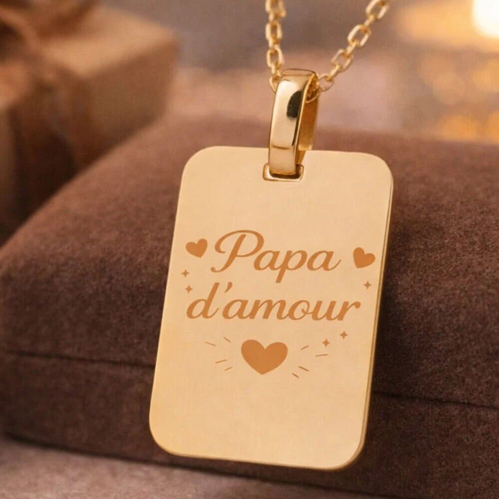 Ocadeau Collier rectangle plaqué or 18k gravé