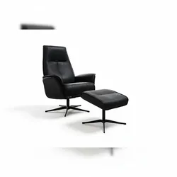 KAWOLA Relaxsessel JOSIANE Drehsessel Lederfaserstoff schwarz mit Hocker