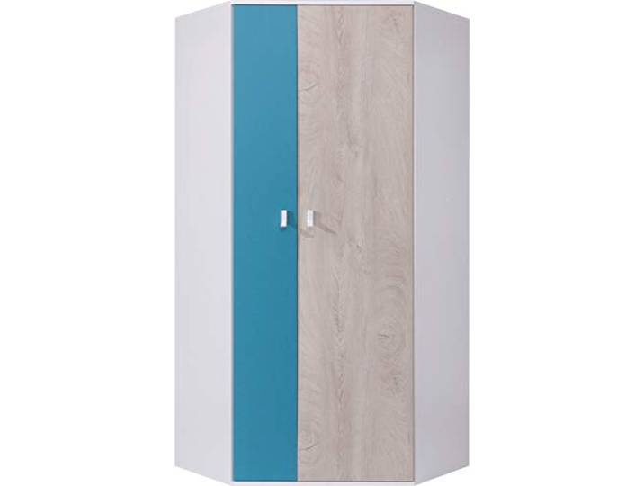 möbel-direkt Eckkleiderschrank Spuki in Weiß, Eiche und Meerblau, 90 x 190 x 90 cm, 72 kg, Modern, Aufbau erforderlich