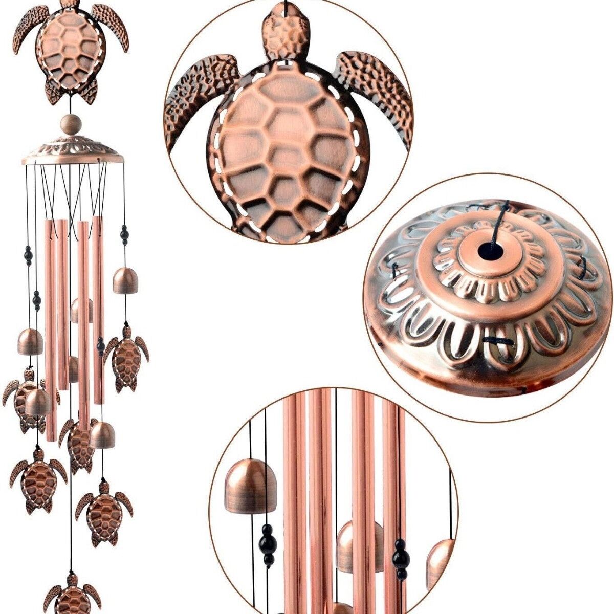 INF Carillon éolien Tortue Métal 39 inch - Suspension dorée pour jardin et patio, longueur 90cm