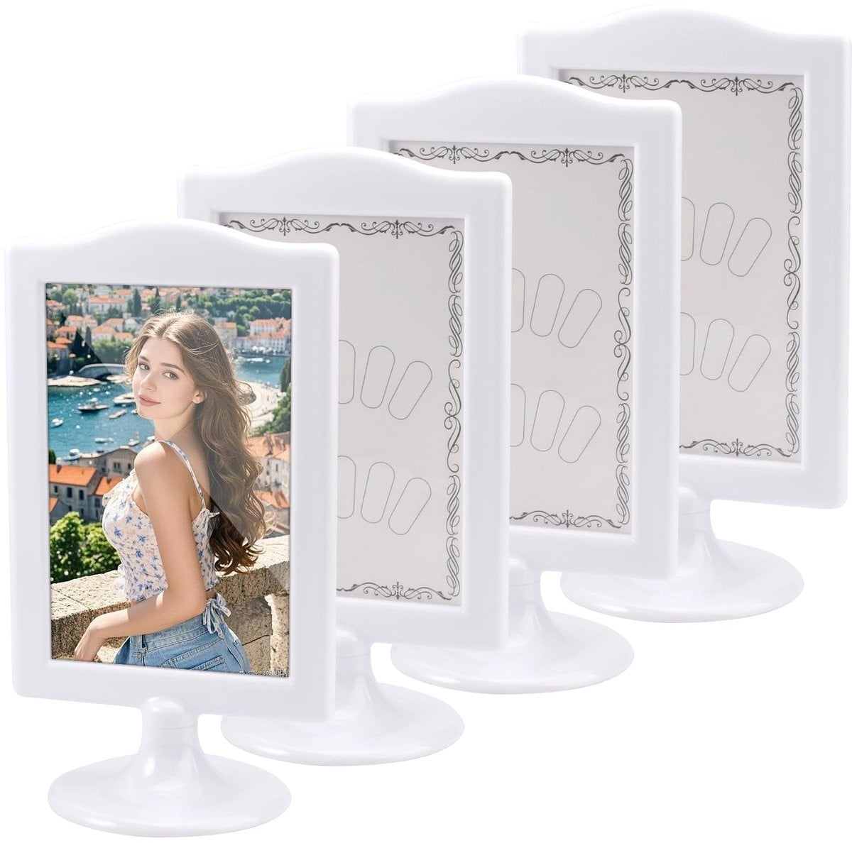 Dailygoods Fotolijst Dubbelzijdig 4 Stuks - Staande Fotohouders 4x6 inch - Wit - Kunststof