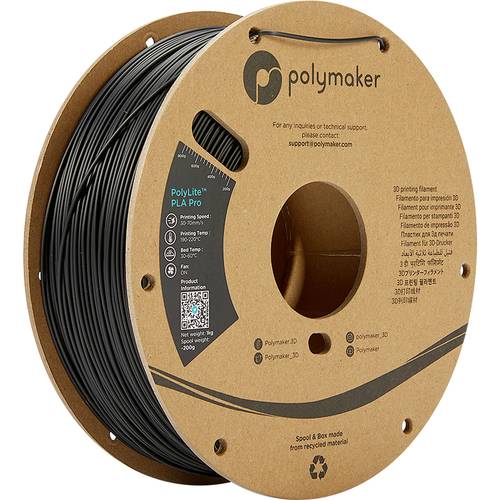 Polymaker PA07001 Filament PLA Pro hohe Steifigkeit, schlagfest 1.75mm Schwarz PolyLite 1St.