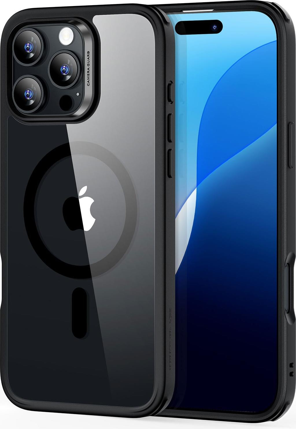 ESR Classic Hybrid Hoesje HaloLock voor iPhone 16 Pro, Transparant, Zwart